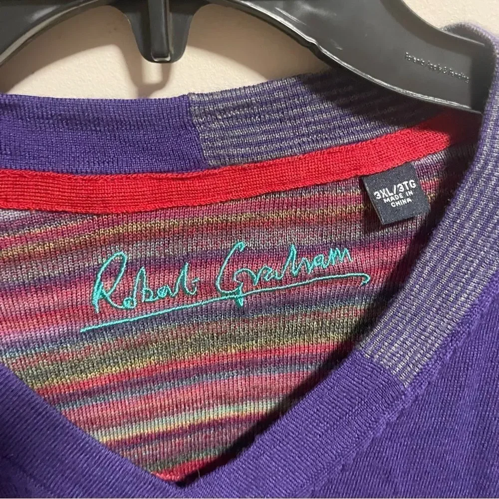 Robert Graham Men's V Neck 100% Wool Pullover Sweater, Size 3XL